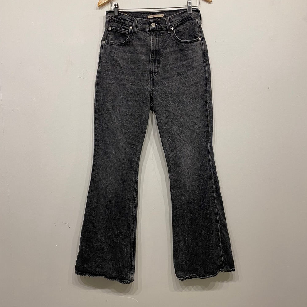 Levis 70s High Flare Jeans Womens 29 Washed Black High Rise Denim Retro Flare